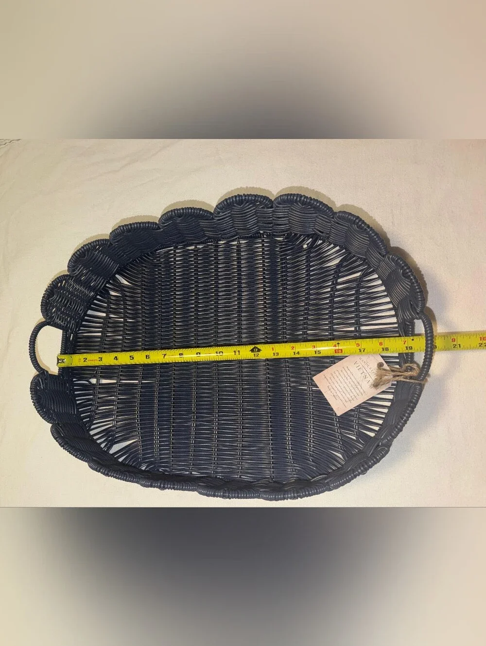 NWT MADE IN VIETNAN Woven Scalloped Edge Serving Tray - Navy Sz 14w 4H 19 L